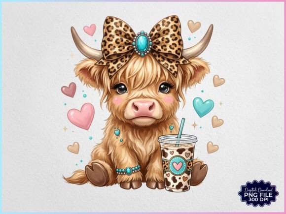 Download Cute Western Highland Cow Coffee PNG - Png Collection