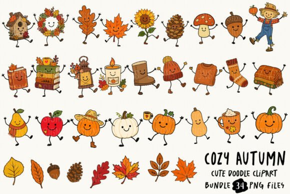 Download Cozy Fall Autumn Cute Doodle Bundle PNG - Png Collection