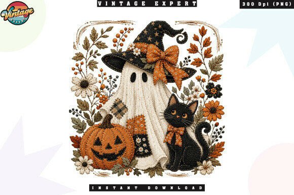Download Vintage Halloween Ghost Pumpkin PNG - Png Collection