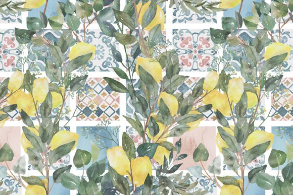 Download Lemons &amp; Tiles Mediterranean PNG Pattern - Png Collection