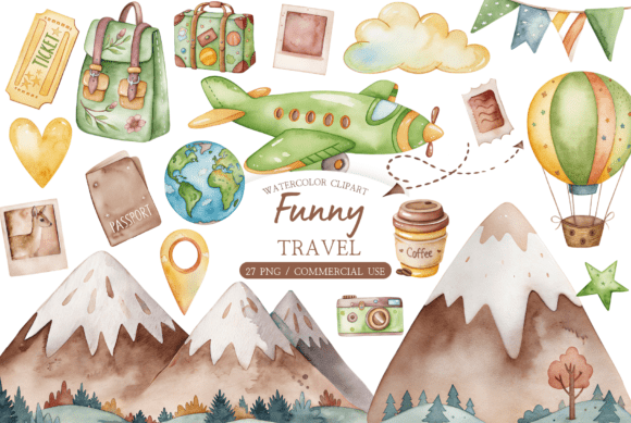 Download Watercolor Summer Travel Clipart Bundle - Travel Collection