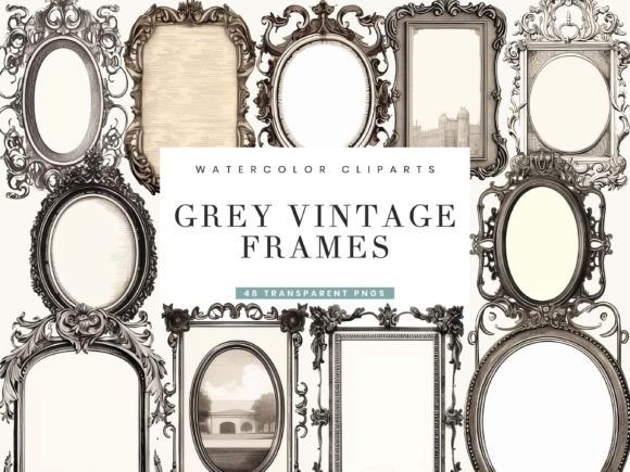 Download Grey Vintage Frames Clipart Png Bundle - Png Collection