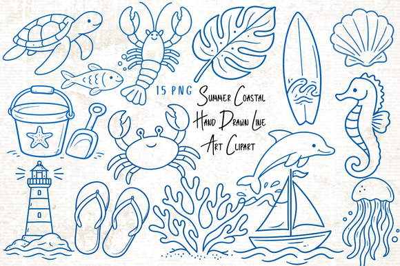 Download Summer Coastal Hand Drawn Line Art PNG - Png Collection