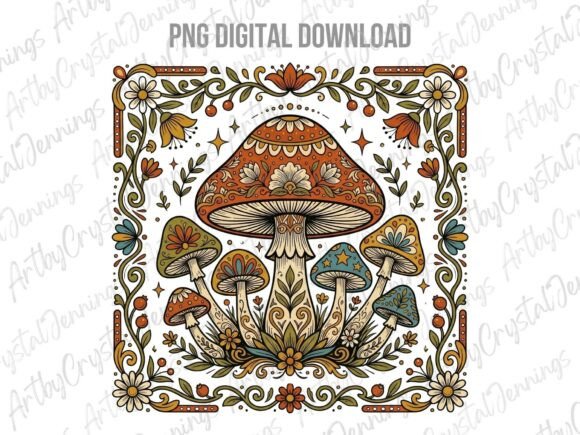 Download Intricate Boho Folk Art Mushroom PNG - Png Collection