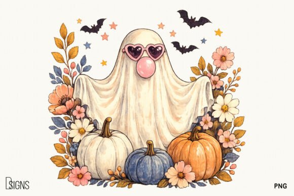 Download Cute Ghost Halloween Fall Flowers PNG - Png Collection