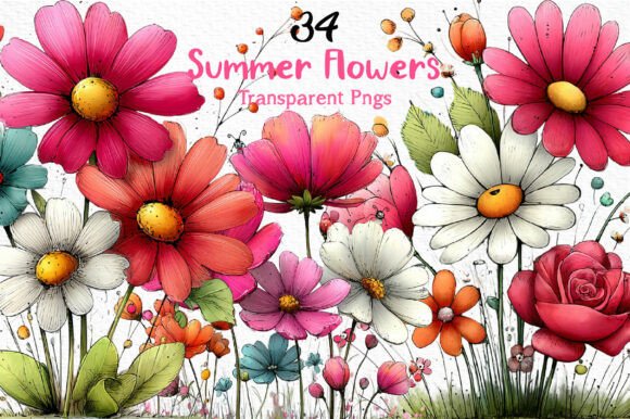 Download Whimsical Summer Flowers Clipart PNG - Png Collection