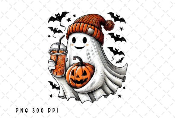 Download Cute Ghost Coffee Pumpkin Halloween PNG - Png Collection