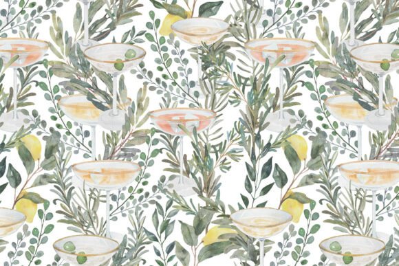 Download Cocktails &amp; Herbs Watercolor PNG Pattern - Png Collection