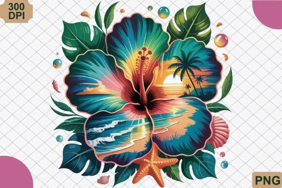 Download Tropical Hibiscus Sunset Beach PNG - Sunset Collection