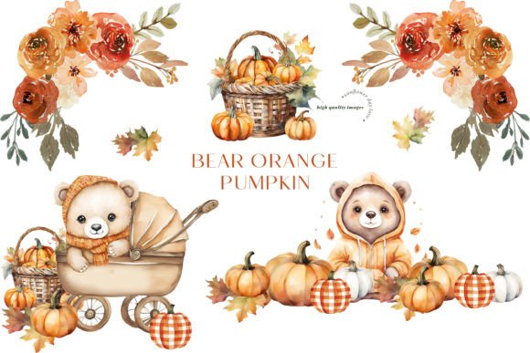 Download Fall Cute Bear Rustic Pumpkin Clipart - Premium Resources