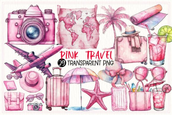 Download Pink Watercolor Travel PNG Clipart - Png Collection