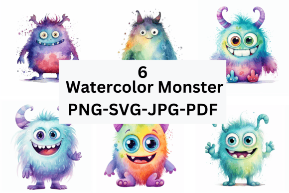 Download Watercolor Cute Monster PNG-JPG-SVG-PDF - Png Collection