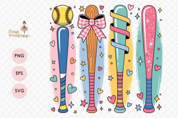 Download Colorful Baseball Bat Bundle Design PNG - Png Collection