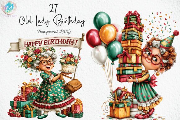 Download Whimsical Old Lady Birthday Clipart PNG - Png Collection