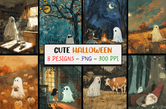 Download Cute Halloween Ghosts Illustrations PNG - Png Collection