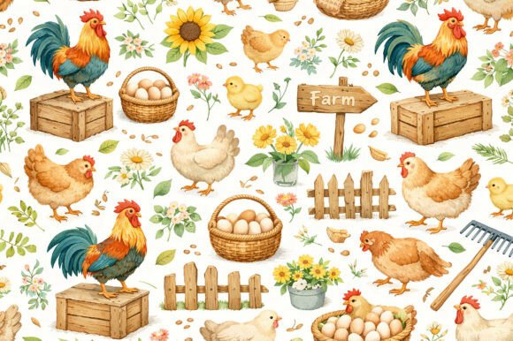Download Farm Chicken &amp; Eggs Seamless PNG Pattern - Png Collection