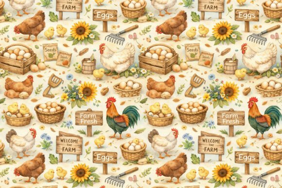 Download Farm Chicken &amp; Eggs Seamless PNG Pattern - Png Collection