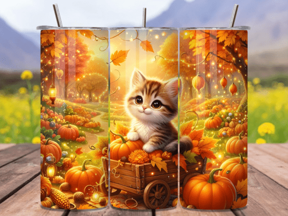 Download Autumn Cute Cat Pumpkin Tumbler Wrap PNG - Png Collection