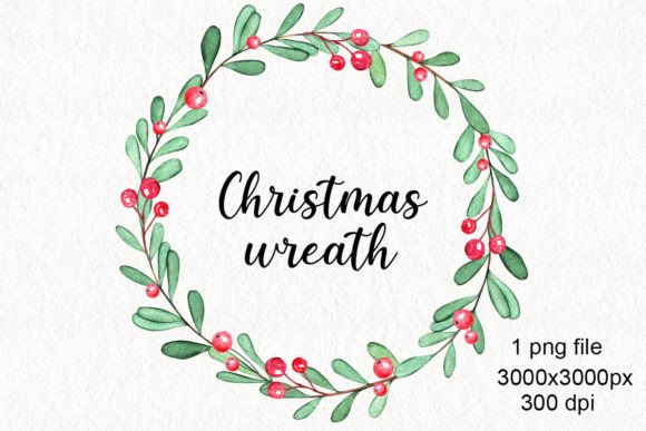 Download Watercolor Mistletoe Xmas Wreath Png - Png Collection