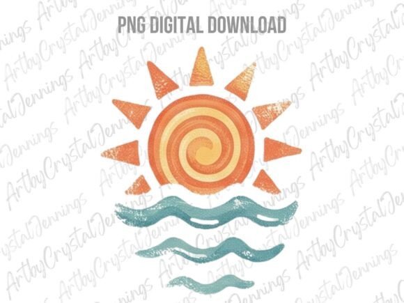 Download Retro Summer Sun and Ocean Waves PNG - Png Collection