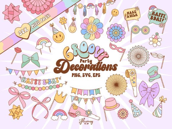 Download Groovy Retro Party Decoration Design Set - Groovy Collection