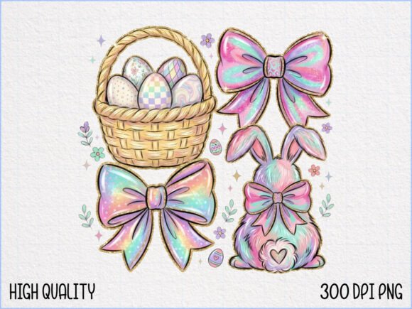 Download Easter Basket Eggs and Rainbow Bows PNG - Png Collection