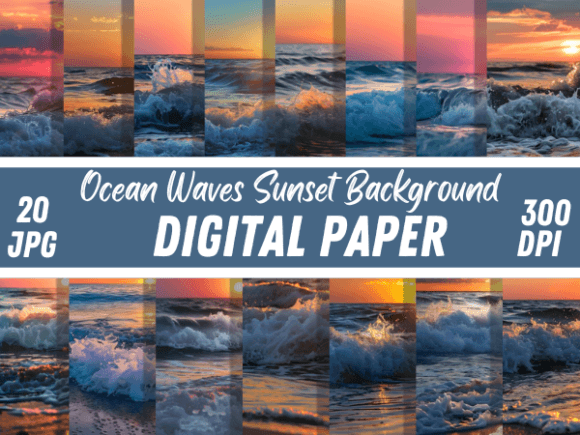 Download Ocean Waves Sunset Printable Backgrounds - Sunset Collection