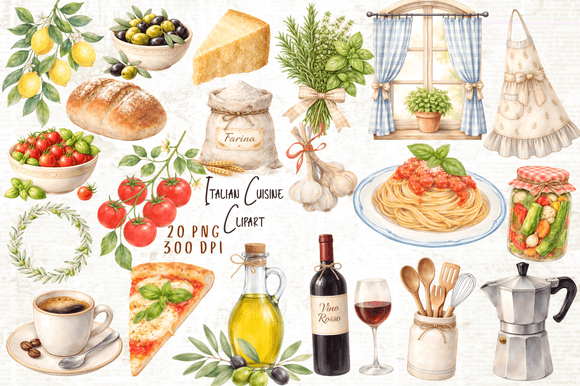 Download Italian Cuisine Clipart Set PNG - Png Collection