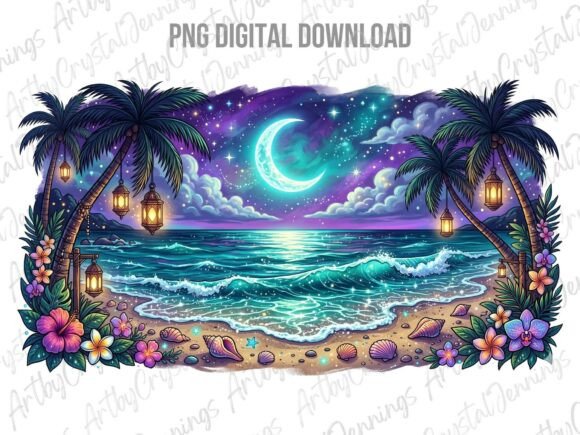 Download Vibrant Tropical Beach Night PNG - Png Collection