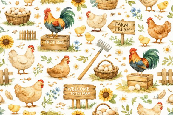 Download Farm Chicken &amp; Eggs Seamless PNG Pattern - Png Collection