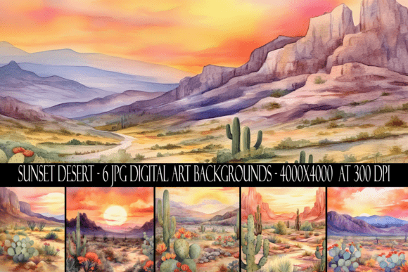 Download Watercolor Sunset Desert Backgrounds - Sunset Collection