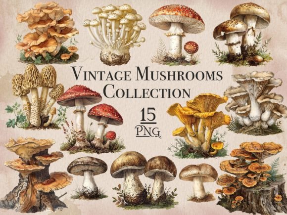 Download Vintage Mushroom Png Bundle - Png Collection