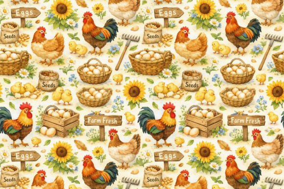 Download Farm Chicken &amp; Eggs Seamless PNG Pattern - Png Collection