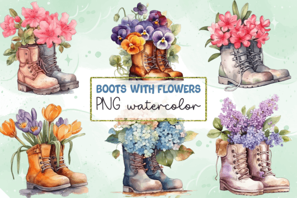 Download Boots with Flowers PNG Watercolor - Png Collection
