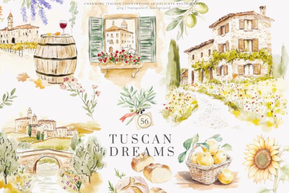 Download Tuscan Clipart Italian Watercolor Png - Png Collection