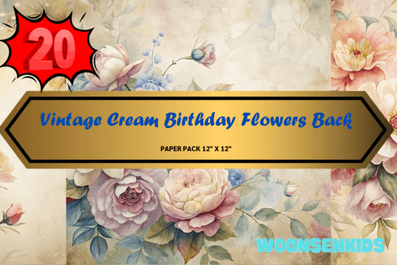 Download 20 Vintage Cream Birthday Flowers Background Watercolor Png Kdp Digital Paper - Png Collection
