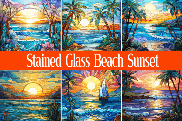 Download Stained Glass Beach Sunset - Sunset Collection